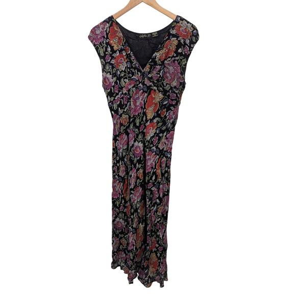 Vintage Stretchy Comfy Lola P Floral Full Length Maxi Fair Grunge Dress Size L - Picture 1 of 6